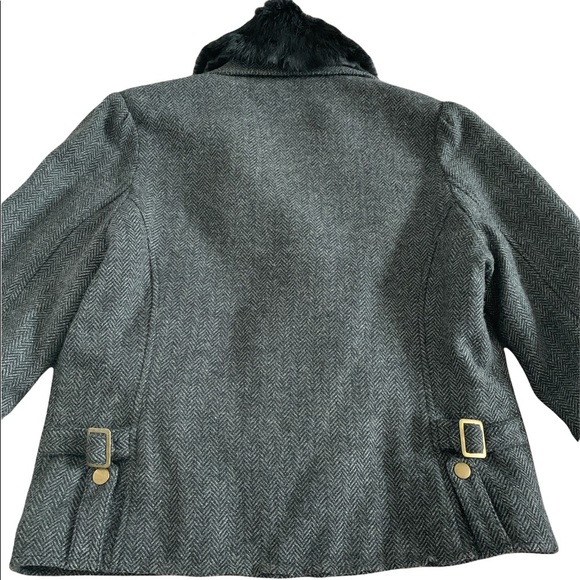 LaPense charcoal grey wool herringbone bike jacket/winter coat with fur collar - Picture 5 of 11